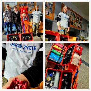 kolaż zdjęć z uczniami udzielającymi pierwszej pomocy (2)
