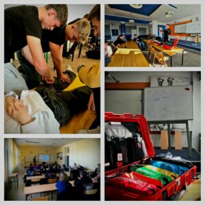 kolaż zdjęć z uczniami udzielającymi pierwszej pomocy (6)